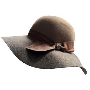 Christys Crown Collection Fedora Wide Brim Brown Wool Floppy Hat W/ Ribbon Accen